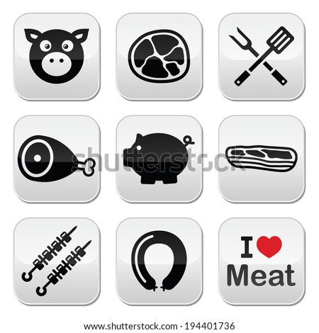 Pig, pork meat - ham and bacon buttons set