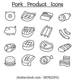 Pig & Pork Product icon set in thin line style
