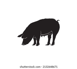 Pig Pork Sow Black Animal, Pig Silhouette Vector