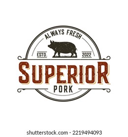 pig pork vintage logo design vector