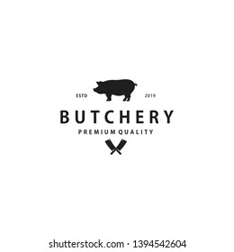 Pig, pork. Vintage, retro for Butchery, typography Pork, pig silhouette logo design