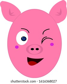 pig portrait close up funny cartoon character with cute smile winks animal and nature concept object on a white background