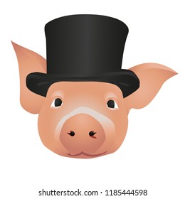 Pig portrait in a hat. Vector illustration.