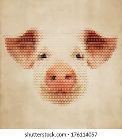 Pig portrait made of geometrical shapes - Vintage Design