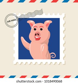 Pig postage stamp on air mail envelope