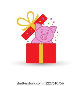 Pig in present box icon isolated on white background. Vector illustration. Eps 10.