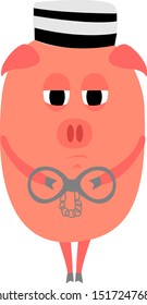 Pig in prison, illustration, vector on white background.