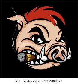 pig punk rocker face vector, Design element for logo, poster, card, banner, emblem, t shirt. Vector illustration