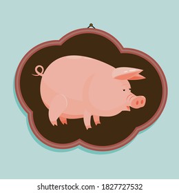 Pig in q frame. Vector illustration of a pig.