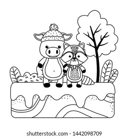 pig and raccoon cartoon design