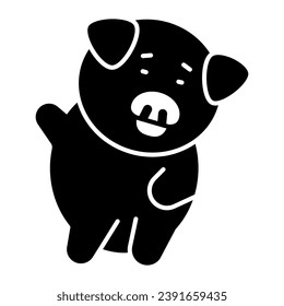 Pig raised his paw solid icon, cute funny animals concept, piggy raises its hand vector sign on white background, glyph style icon for mobile concept and web design. Vector graphics