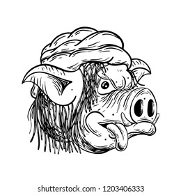Pig rasta. Black and white illustration. Isolated on light backgrond.