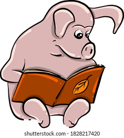 Schweinelesebuch, Illustration, Vektorgrafik auf weißem Hintergrund