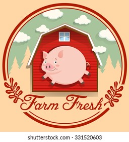 Pig And Red Barn On Logo Illustration