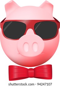 Pig with red bow and mirror glasses