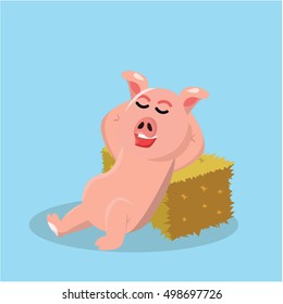 pig relaxing on straw