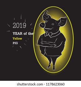 Pig in Retro Style vector illustration