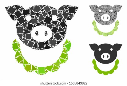 Composición de recompensa de cerdo de elementos tuberosos en tamaños variables y tingas de color, basado en el icono de recompensa de cerdo. Los elementos de desigualdad vectorial se combinan en collage. Collage de iconos de recompensa de cerdo con patrón punteado.