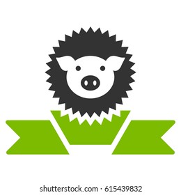 Pig Reward Ribbon vector icon. Flat bicolor eco green and gray symbol. Pictogram is isolated on a white background. Designed for web and software interfaces.