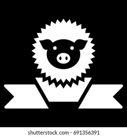 Pig Reward Ribbon vector icon. Flat white symbol. Pictogram is isolated on a black background. Designed for web and software interfaces.