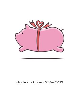 Pig with ribbon illustration
