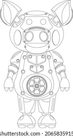 Pig Robot Coloring Book. Vector Illustration.