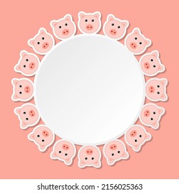 Pig with round frame for banner, poster, and greeting card