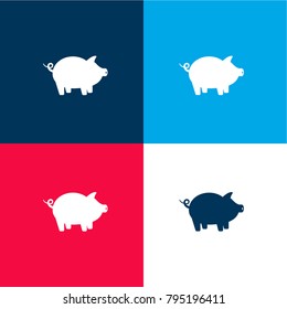 Pig with round Tail four color material and minimal icon logo set in red and blue
