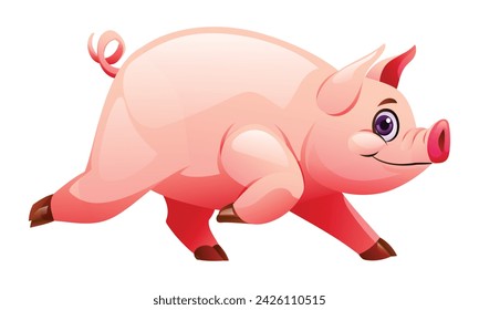 Pig running cartoon vector illustration isolated on white background