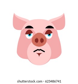 Pig sad Emoji. piggy sorrowful emotion on white background. Farm animal