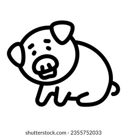 Pig is sad line icon, cute funny animals concept, sad piggy, unhappy piglet vector sign on white background, outline style icon for mobile concept and web design. Vector graphics