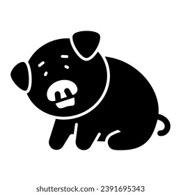 Pig is sad solid icon, cute funny animals concept, sad piggy, unhappy piglet vector sign on white background, glyph style icon for mobile concept and web design. Vector graphics