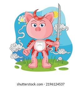 the pig samurai cartoon. cartoon mascot vector
