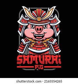 pig samurai warrior vector character