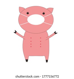 pig with sanitary masks on a white background
