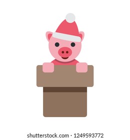 Pig Santa Claus in chimney flat icon. You can be used chimney icon for several purposes like: websites, UI, UX, print templates, promotional materials, info-graphics, web and mobile phone apps.