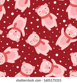 Pig Seamless Pattern Background, Scandinavian Happy cute pig, cartoon pig vector illustration for kids nordic background