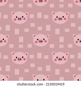 Pig Seamless Pattern Background, Scandinavian Happy cute pig, cartoon pig vector illustration for kids nordic background.Vector Ilustration.