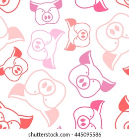 Pig seamless pattern. Boar head ornament. Pork texture. Cute farm animals. Retro background for baby fabric