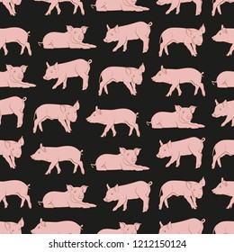 pig seamless pattern isolated on black background