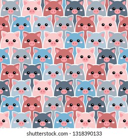 Pig seamless pattern. Vector background. Can be used for wallpaper, cover fills, web page background, surface textures, fabric