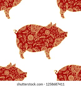 Pig seamless pattern vector. Zentangle hand drawn pig.