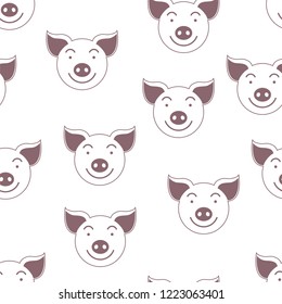Pig. Seamless vector pattern. Symbol of the year 2019. Smilies.