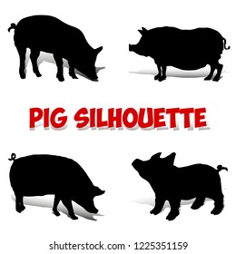 Pig set. Black silhouette on white background, vector