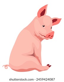 Pig set flat cartoon isolated on white background. Pink pig vector illustration