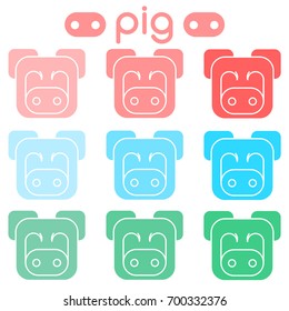 Pig. Set of icons. Different colors.
