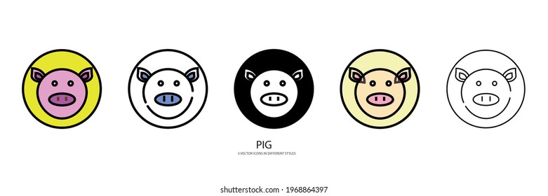 Pig set vector type icon