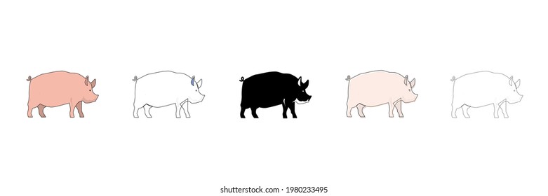 pig set vector type icon 