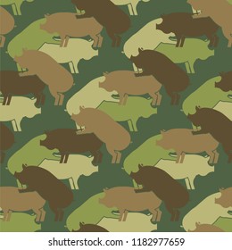 Pig sex army pattern eamless. Piggy intercourse military background. soldiery Pigs ornament. Farm Animal reproduction. Vector war texture