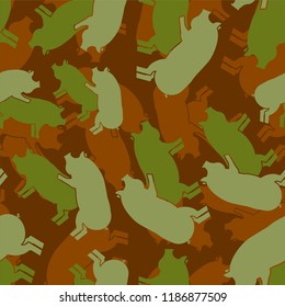 Pig sex army pattern eamless. Piggy intercourse military background. soldiery Pigs ornament. Farm Animal reproduction. Vector war texture